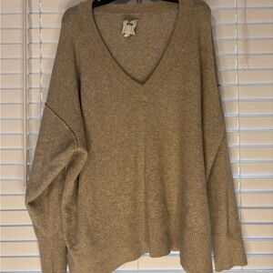 Aerie V-Neck Sweater in Tan